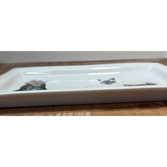 Ceramic Rectangular Serving Tray With Cats In Hats Design - Picture 3 of 4